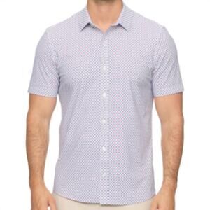 NEW FLAGS & ANTHEM men's hopkins short sleeve journey shirt in white / navy / re